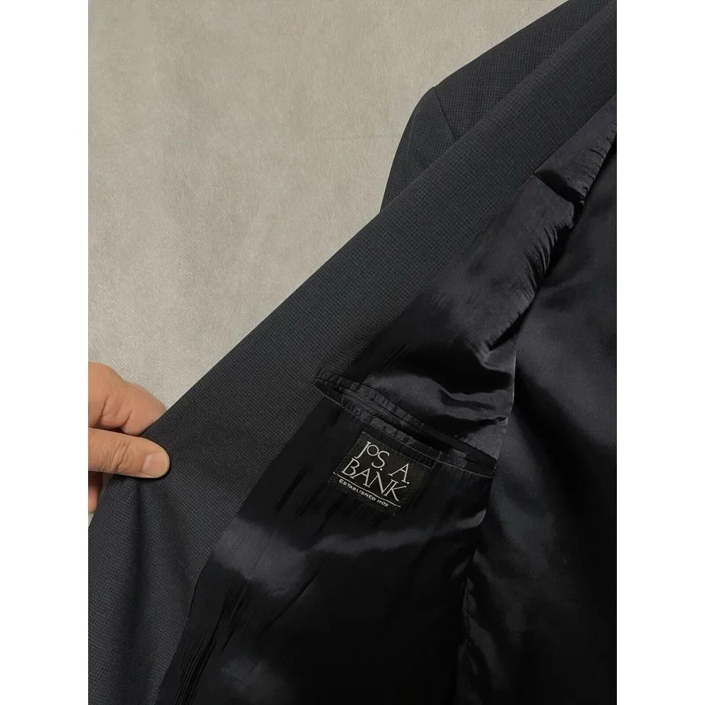 Jos A Bank Suit Men's 40R Blue Micro Check Wool 2B Academia 33X28.5 Pants Luxury